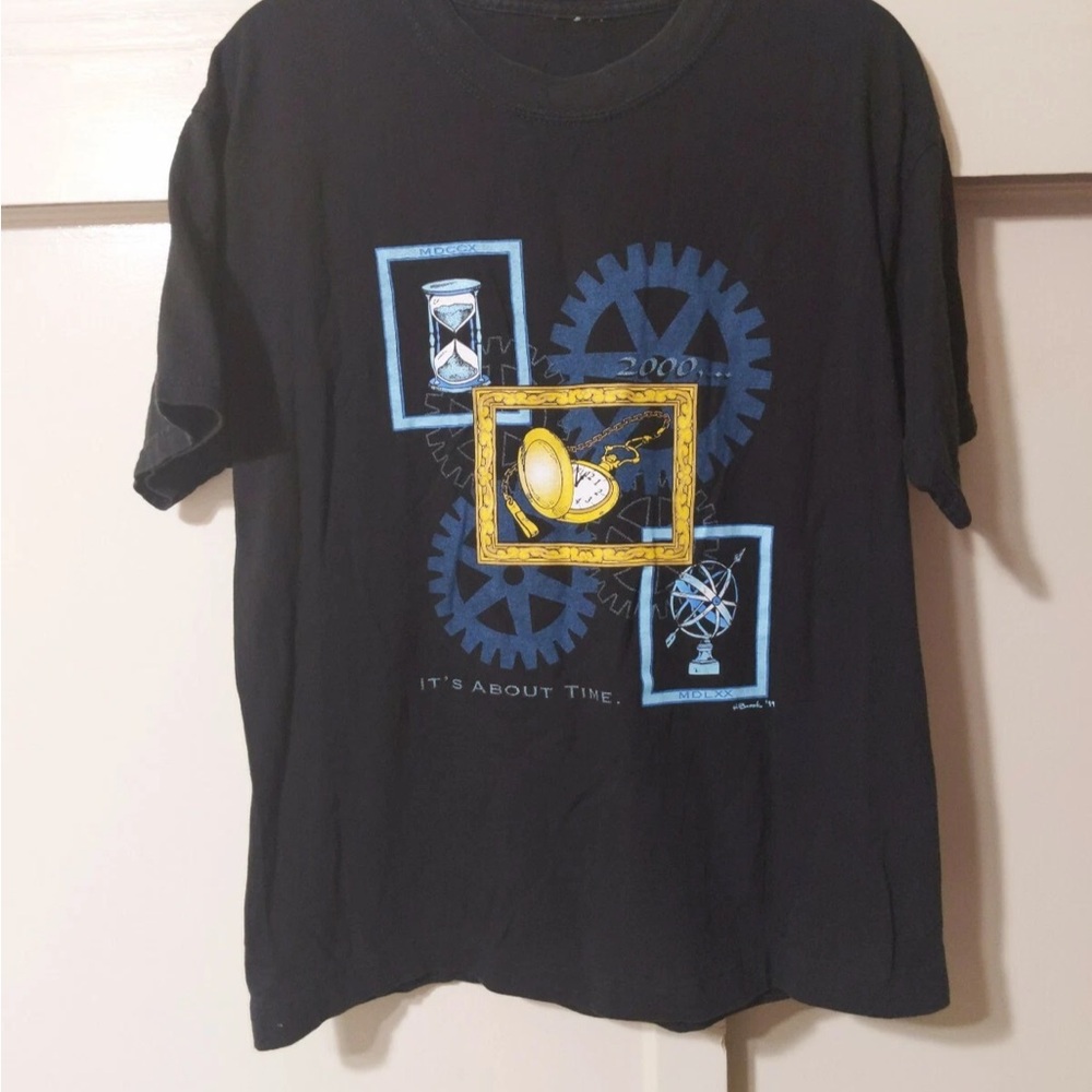 VTG 2000 Y2K "It's About Time" Clock Graphic T-Shirt Size M